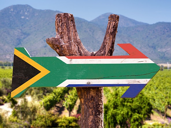 South African flag on wooden arrow_crop